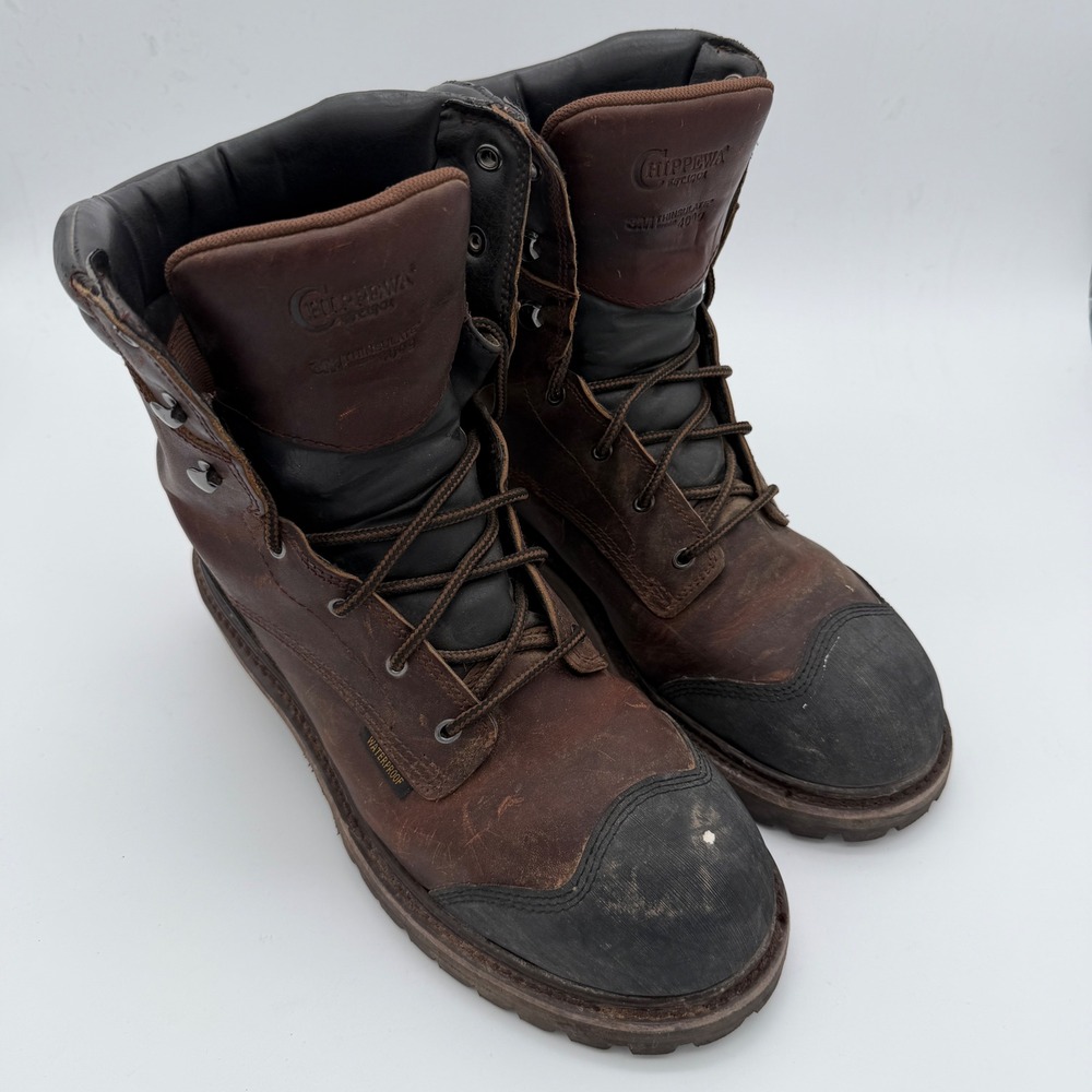 Chippewa 55053 Mens 11M Waterproof Insulated Logger Work Boots Brown Leather